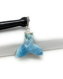 Rare Larimar Mermaid Tail Pendant, Sterling Silver Pave Diamond Pendant, Bohemian Jewelry, Large Larimar Whale Tail Pendant