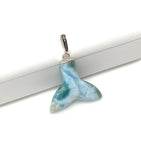 10g Rare Larimar Mermaid Tail Pendant, Sterling Silver Pave Diamond Pendant, Bohemian Jewelry, Larimar Whale Tail Pendant