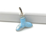 10g Rare Larimar Mermaid Tail Pendant, Sterling Silver Pave Diamond Pendant, Bohemian Jewelry, Larimar Whale Tail Pendant