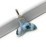 12g Rare Larimar Mermaid Tail Pendant, Sterling Silver Pave Diamond Pendant, Bohemian Jewelry, Larimar Whale Tail Pendant
