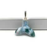 12g Rare Larimar Mermaid Tail Pendant, Sterling Silver Pave Diamond Pendant, Bohemian Jewelry, Larimar Whale Tail Pendant