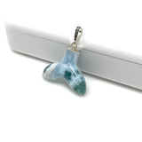 12g Rare Larimar Mermaid Tail Pendant, Sterling Silver Pave Diamond Pendant, Bohemian Jewelry, Larimar Whale Tail Pendant