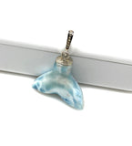 Rare Larimar Mermaid Tail Pendant, Sterling Silver Pave Diamond Pendant, Bohemian Jewelry, Larimar Whale Tail Pendant