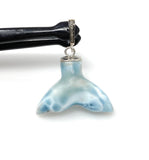8g Rare Larimar Mermaid Tail Pendant, Sterling Silver Pave Diamond Pendant, Bohemian Jewelry, Larimar Whale Tail Pendant