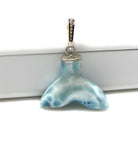 8g Rare Larimar Mermaid Tail Pendant, Sterling Silver Pave Diamond Pendant, Bohemian Jewelry, Larimar Whale Tail Pendant