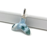 12g Rare Larimar Mermaid Tail Pendant, Sterling Silver Pave Diamond Pendant, Bohemian Jewelry, Larimar Whale Tail Pendant