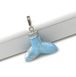 Rare Larimar Mermaid Tail Pendant, Sterling Silver Pave Diamond Pendant, Bohemian Jewelry, Larimar Whale Tail Pendant