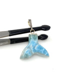 6g Larimar Mermaid Tail Pendant, Sterling Silver Pave Diamond Pendant, Bohemian Jewelry, Larimar Whale Tail Pendant