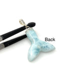 12g Larimar Mermaid Tail Pendant, Sterling Silver Pave Diamond Pendant, Bohemian Jewelry, Larimar Whale Tail Pendant
