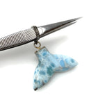 6g Larimar Mermaid Tail Pendant, Sterling Silver Pave Diamond Pendant, Bohemian Jewelry, Larimar Whale Tail Pendant