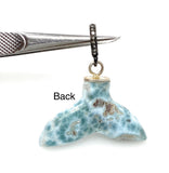 6g Larimar Mermaid Tail Pendant, Sterling Silver Pave Diamond Pendant, Bohemian Jewelry, Larimar Whale Tail Pendant