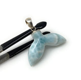 12g Larimar Mermaid Tail Pendant, Sterling Silver Pendant, Bohemian Jewelry, Larimar Whale Tail Pendant