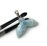 12g Larimar Mermaid Tail Pendant, Sterling Silver Pendant, Bohemian Jewelry, Larimar Whale Tail Pendant