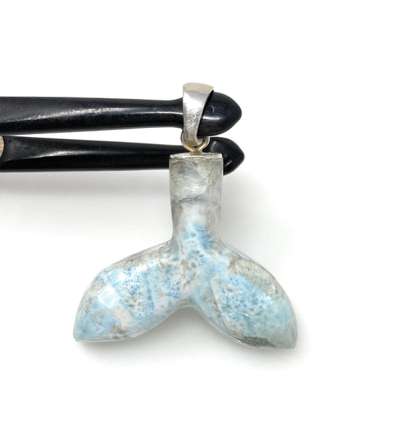 16g Larimar Mermaid Tail Pendant, Sterling Silver Pendant, Bohemian Jewelry, Larimar Whale Tail Pendant