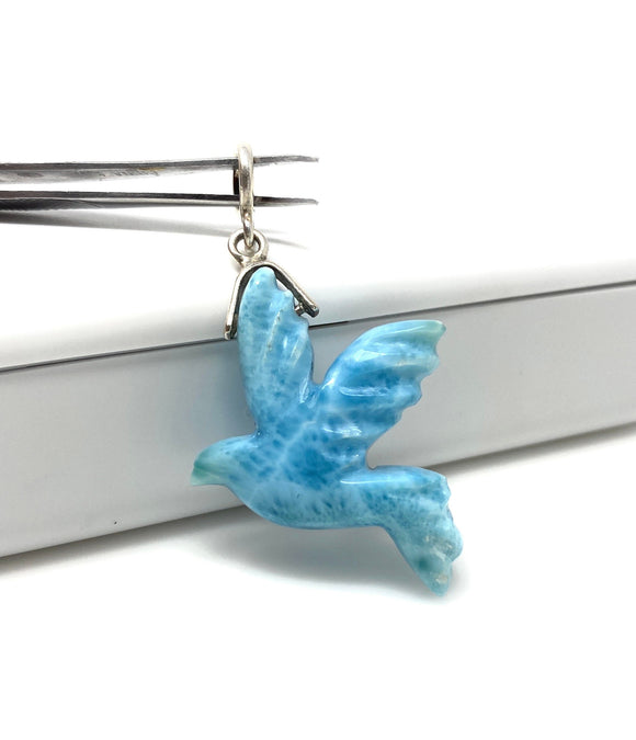 8g Rare Large Larimar Bird Pendant, Silver Bohemian Jewelry, Dominican Republic Larimar Pendant