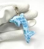 16g Turtleback Larimar Dolphin Pendant, Caribbean Larimar Pendant, Atlantis Stone Bohemian Jewelry, Dominican Republic Larimar Pendant