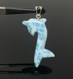 16g Turtleback Larimar Dolphin Pendant, Caribbean Larimar Pendant, Atlantis Stone Bohemian Jewelry, Dominican Republic Larimar Pendant