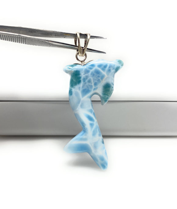 14g Larimar Dolphin Pendant, Larimar Pendant, Bohemian Jewelry, Dominican Republic Larimar Pendant