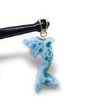 14g Turtleback Larimar Dolphin Pendant, Caribbean Larimar Pendant, Atlantis Stone Bohemian Jewelry, Dominican Republic Larimar Pendant