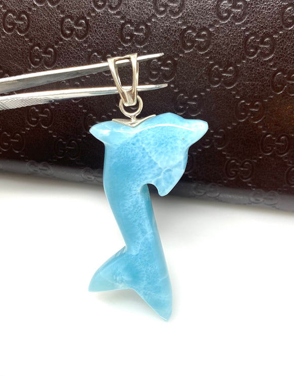 16g Larimar Dolphin Pendant, Larimar Pendant, Bohemian Jewelry, Dominican Republic Larimar Pendant
