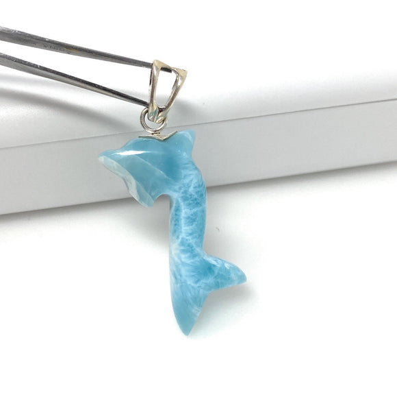 12g Reversible Larimar Dolphin Pendant, Larimar Pendant, Bohemian Jewelry, Dominican Republic Larimar Pendant