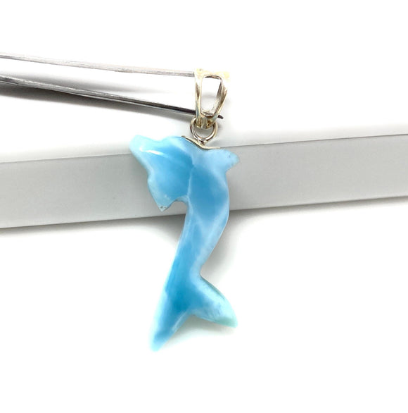 10g Larimar Dolphin Pendant, Reversible Larimar Pendant, Bohemian Jewelry, Dominican Republic Larimar Pendant