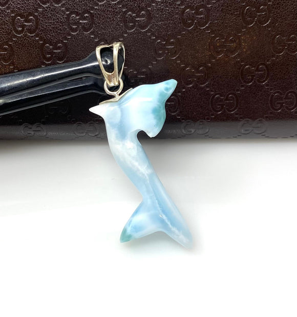 8g Larimar Dolphin Pendant, Larimar Pendant, Bohemian Jewelry, Dominican Republic Larimar Pendant