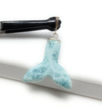 12g Larimar Mermaid Tail Pendant, Sterling Silver Pave Diamond Pendant, Bohemian Jewelry, Larimar Whale Tail Pendant