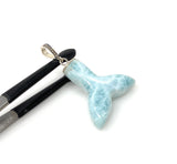12g Larimar Mermaid Tail Pendant, Sterling Silver Pave Diamond Pendant, Bohemian Jewelry, Larimar Whale Tail Pendant