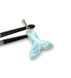 12g Larimar Mermaid Tail Pendant, Sterling Silver Pave Diamond Pendant, Bohemian Jewelry, Larimar Whale Tail Pendant