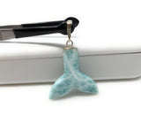 12g Larimar Mermaid Tail Pendant, Sterling Silver Pave Diamond Pendant, Bohemian Jewelry, Larimar Whale Tail Pendant
