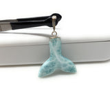 12g Larimar Mermaid Tail Pendant, Sterling Silver Pave Diamond Pendant, Bohemian Jewelry, Larimar Whale Tail Pendant
