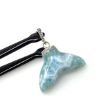 10g Larimar Mermaid Tail Pendant, Sterling Silver Pave Diamond Pendant, Bohemian Jewelry, Larimar Whale Tail Pendant