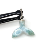 8g Rare Larimar Mermaid Tail Pendant, Sterling Silver Pave Diamond Pendant, Bohemian Jewelry, Larimar Whale Tail Pendant
