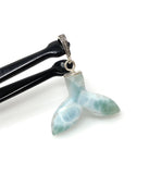 8g Rare Larimar Mermaid Tail Pendant, Sterling Silver Pave Diamond Pendant, Bohemian Jewelry, Larimar Whale Tail Pendant