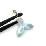 8g Rare Larimar Mermaid Tail Pendant, Sterling Silver Pave Diamond Pendant, Bohemian Jewelry, Larimar Whale Tail Pendant