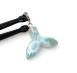 8g Rare Larimar Mermaid Tail Pendant, Sterling Silver Pave Diamond Pendant, Bohemian Jewelry, Larimar Whale Tail Pendant