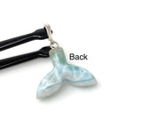 8g Rare Larimar Mermaid Tail Pendant, Sterling Silver Pave Diamond Pendant, Bohemian Jewelry, Larimar Whale Tail Pendant