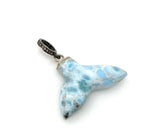 6g Larimar Mermaid Tail Pendant, Sterling Silver Pave Diamond Pendant, Bohemian Jewelry, Larimar Whale Tail Pendant