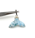 6g Larimar Mermaid Tail Pendant, Sterling Silver Pave Diamond Pendant, Bohemian Jewelry, Larimar Whale Tail Pendant