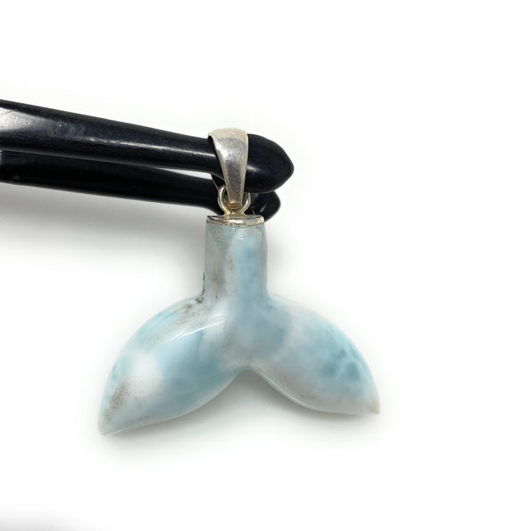 14g Larimar Mermaid Tail Pendant, Sterling Silver Pendant, Bohemian Jewelry, Larimar Whale Tail Pendant