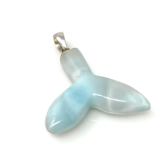 14g Larimar Mermaid Tail Pendant, Sterling Silver Pendant, Bohemian Jewelry, Larimar Whale Tail Pendant