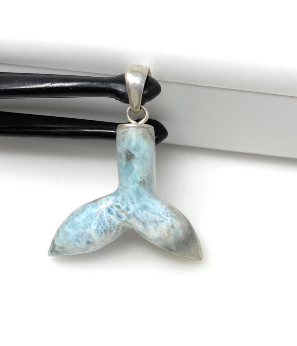 10g Larimar Mermaid Tail Pendant, Sterling Silver Pendant, Bohemian Jewelry, Larimar Whale Tail Pendant