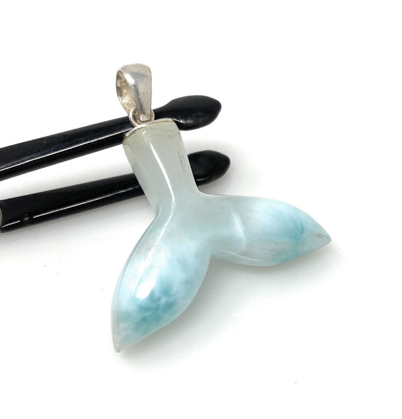 16g Larimar Mermaid Tail Pendant, Sterling Silver Pendant, Bohemian Jewelry, Larimar Whale Tail Pendant
