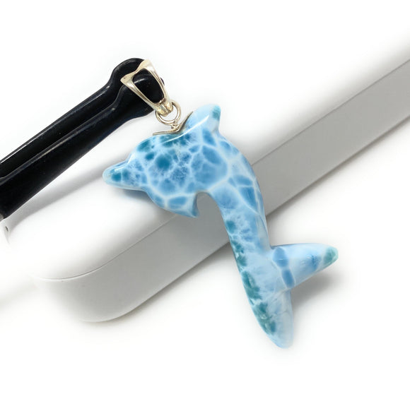14g Larimar Dolphin Pendant, Larimar Pendant, Bohemian Jewelry, Dominican Republic Larimar Pendant