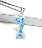 14g Turtleback Larimar Dolphin Pendant, Caribbean Larimar Pendant, Atlantis Stone Bohemian Jewelry, Dominican Republic Larimar Pendant