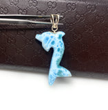 14g Turtleback Larimar Dolphin Pendant, Caribbean Larimar Pendant, Atlantis Stone Bohemian Jewelry, Dominican Republic Larimar Pendant