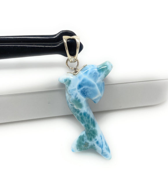 14g Larimar Dolphin Pendant, Larimar Pendant, Bohemian Jewelry, Dominican Republic Larimar Pendant