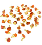 10 Pcs Raw Carnelian Gemstone Charms, Rough Gold Electroplated Carnelian Charms, Bulk Wholesale Jewelry Supplies, 12mm- 15mm