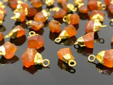 10 Pcs Raw Carnelian Gemstone Charms, Rough Gold Electroplated Carnelian Charms, Bulk Wholesale Jewelry Supplies, 12mm- 15mm